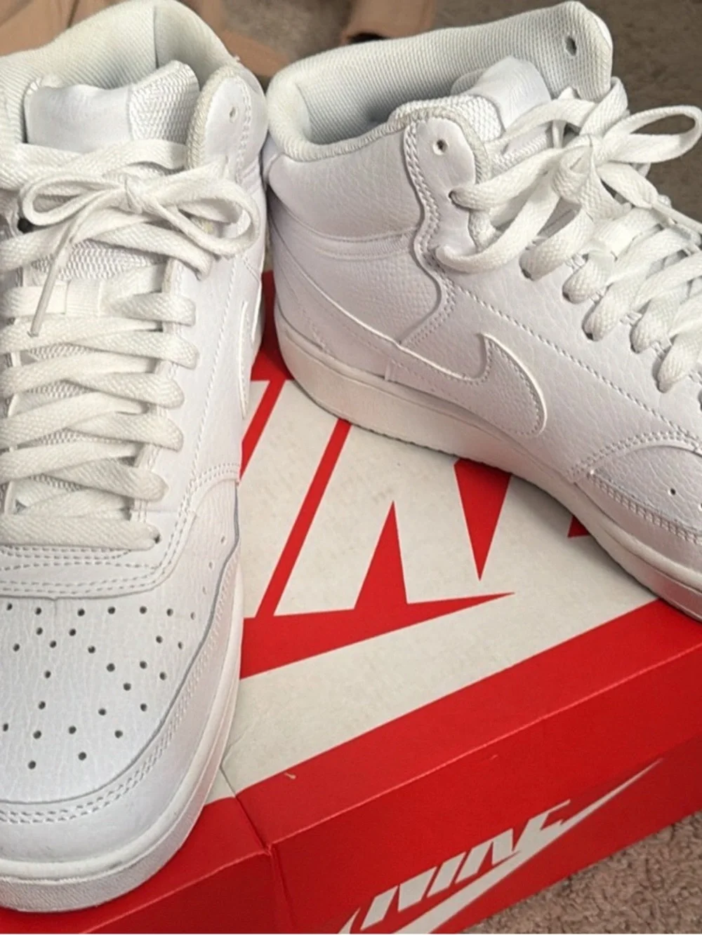 Nike White High-Top Sneakers with Red Logo Box